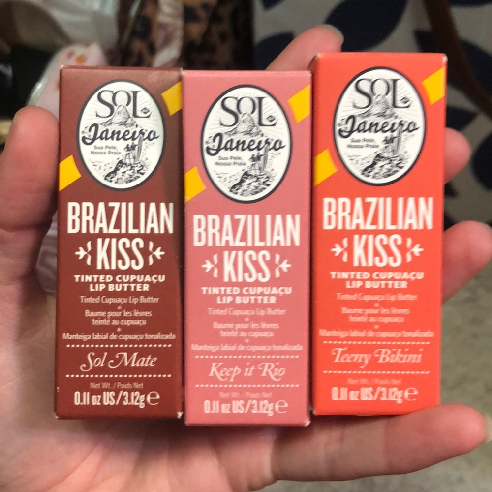 Set of 3 Sol de Janeiro tinted lip balms.